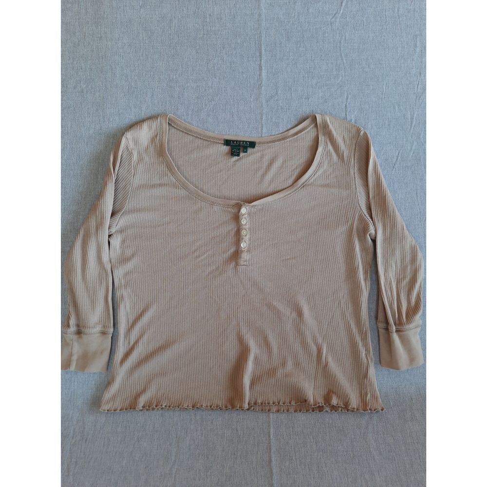 Lauren Ralph Lauren Women Medium Pull-Over Stretch Blouse Ruffle Hem Long Sleeve
